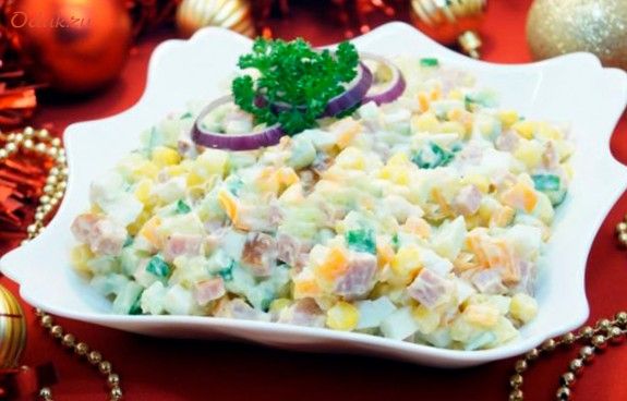 салат, рождественский, ветчиной