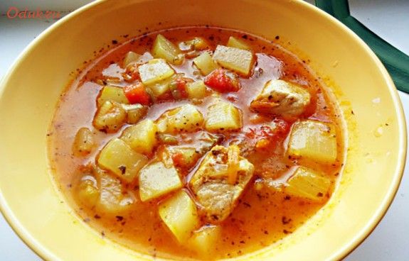 мясной, кабачками, половину корня, свинина