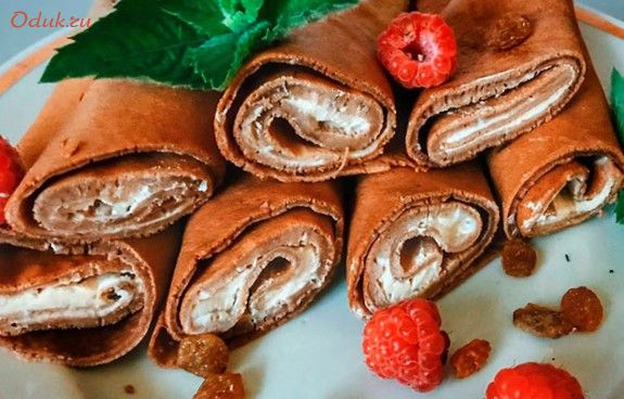 блины, шоколадные, начинкой