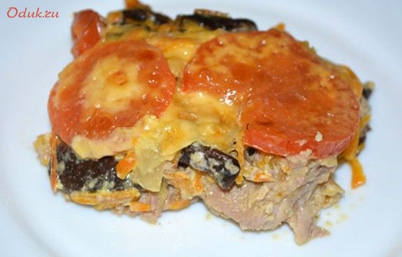 запеченное, мясо, овощами, свинина