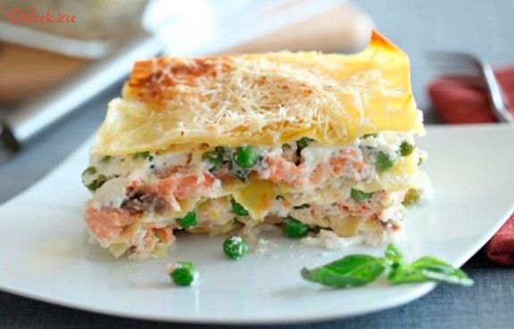 лазанья, лососем, творогом, творог