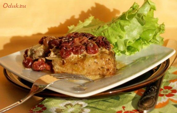 запеченная, сливками, свинина, жир