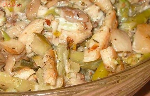 салат, вешенок, куриного