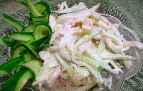 диетический, салат, кальмаров