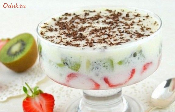 фрукты, зефирном, креме, киви