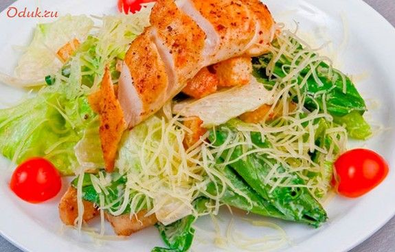 салат, цезарь, курицей