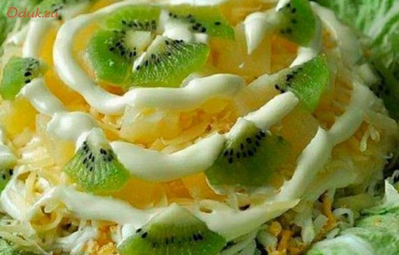 салат, курицей, ананасом, киви