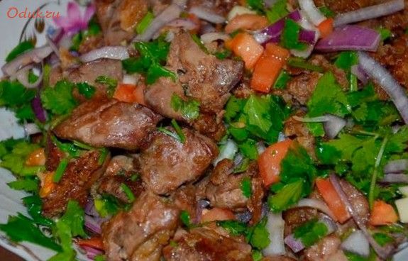 теплый, салат, печенью теплый, салат, печенью