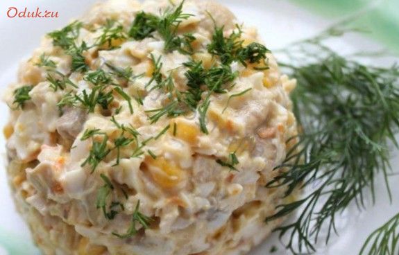 салат, кукурузой, грибами