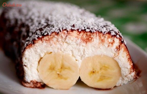 десерт, банан, творог