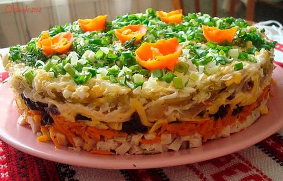 слоеный, салат, свинина