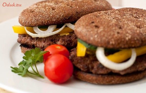 гамбургер, ржаным, хлебом