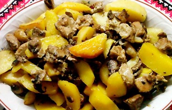 мясо, картофелем, свинина, жир