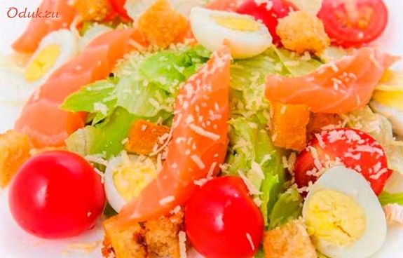 салат, цезарь, лососем