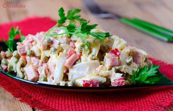 салат, нежный, ветчиной