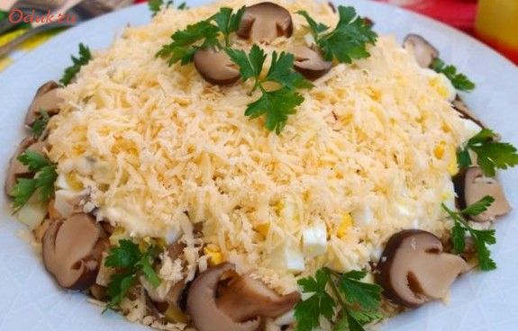 слоеный, салат, грибами, свинина