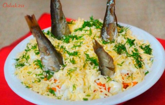 салат, слоеный, рыбки