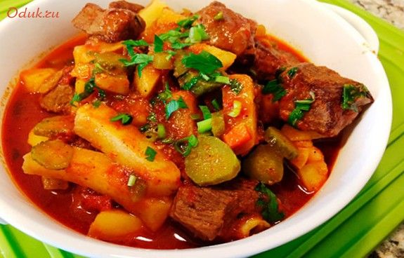 мясо, тушеное, овощами