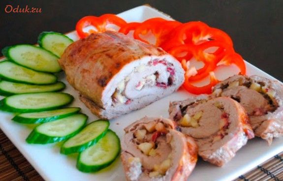 рулет, свинины, яблоками, свинина