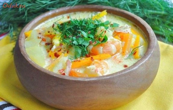 чаудер, фенхелем, креветками, жир, бекон