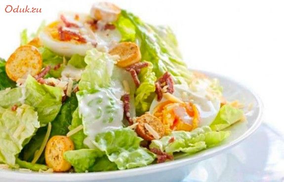 салат, цезарь, по-французски, бекон