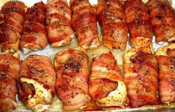 рулеты, куриного, жир, бекон