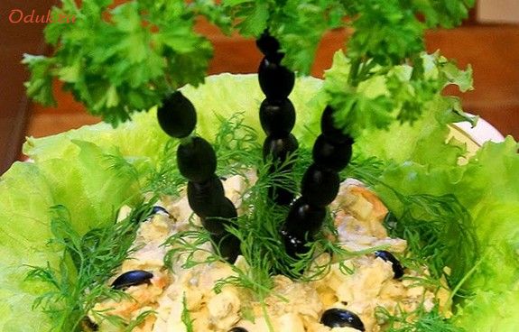 салат, пальмы, куриной