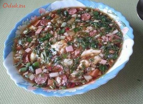 окрошка, охотничьими, колбасками окрошка, охотничьими, колбасками