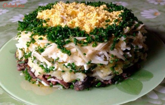 слоеный, салат, грибы