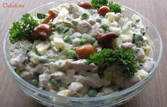 салат, телятины, опятами