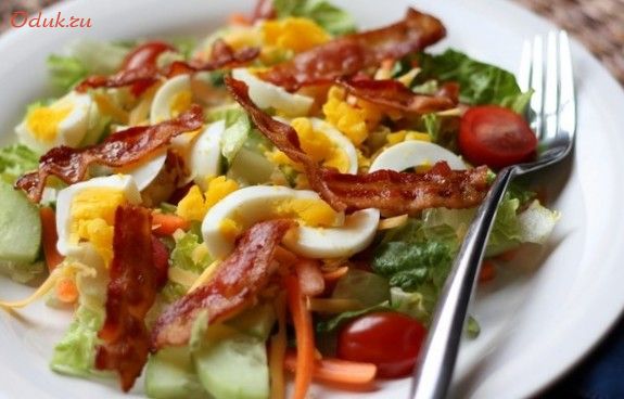 теплый, салат, жир, бекон