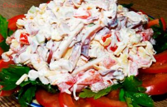 салат, кальмарами, помидорами салат, кальмарами, помидорами
