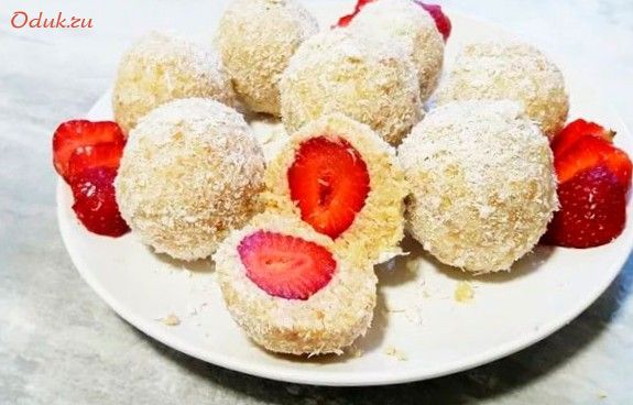 творожные, шарики, клубникой, творог