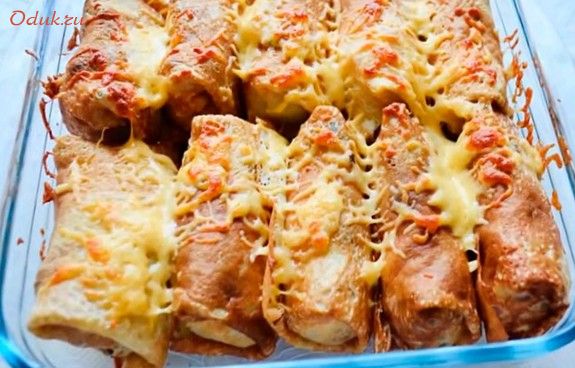 запеченные, блины, рисом, бекон