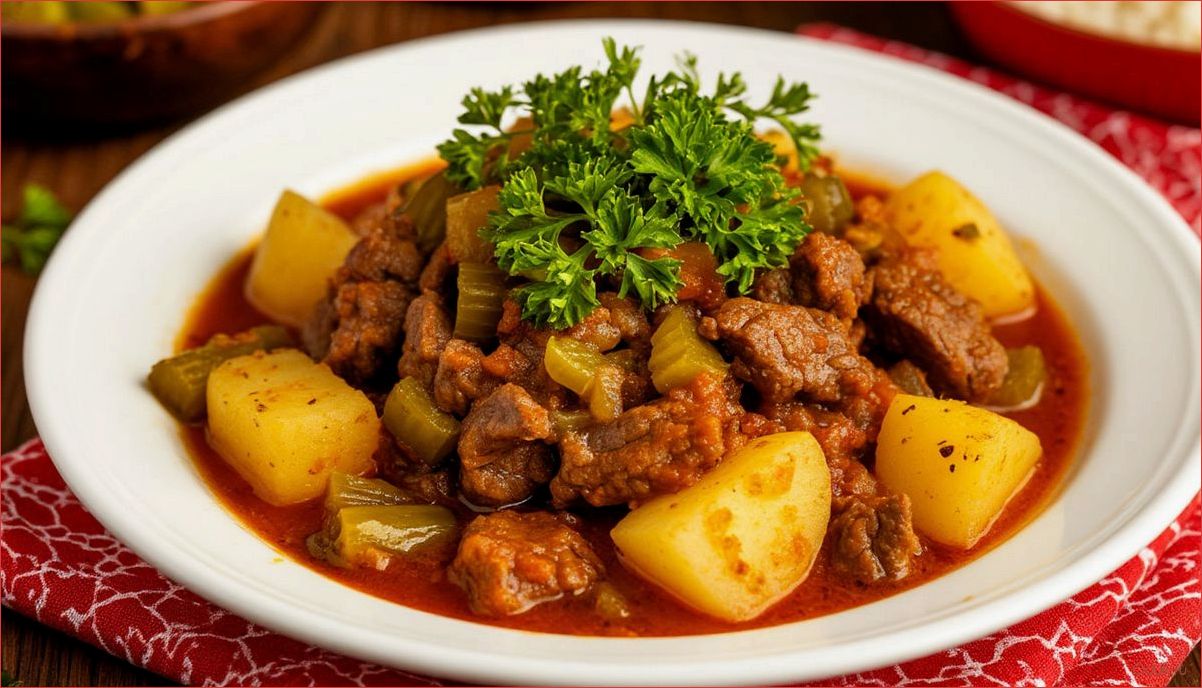 (солеными, огурцами, говядины, картошкой, татарски) Азу с солеными огурцами из говядины с картошкой по татарски на праздничный стол
