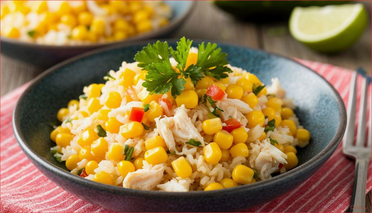 Классический крабовый салат с кукурузой и рисом для праздничного стола