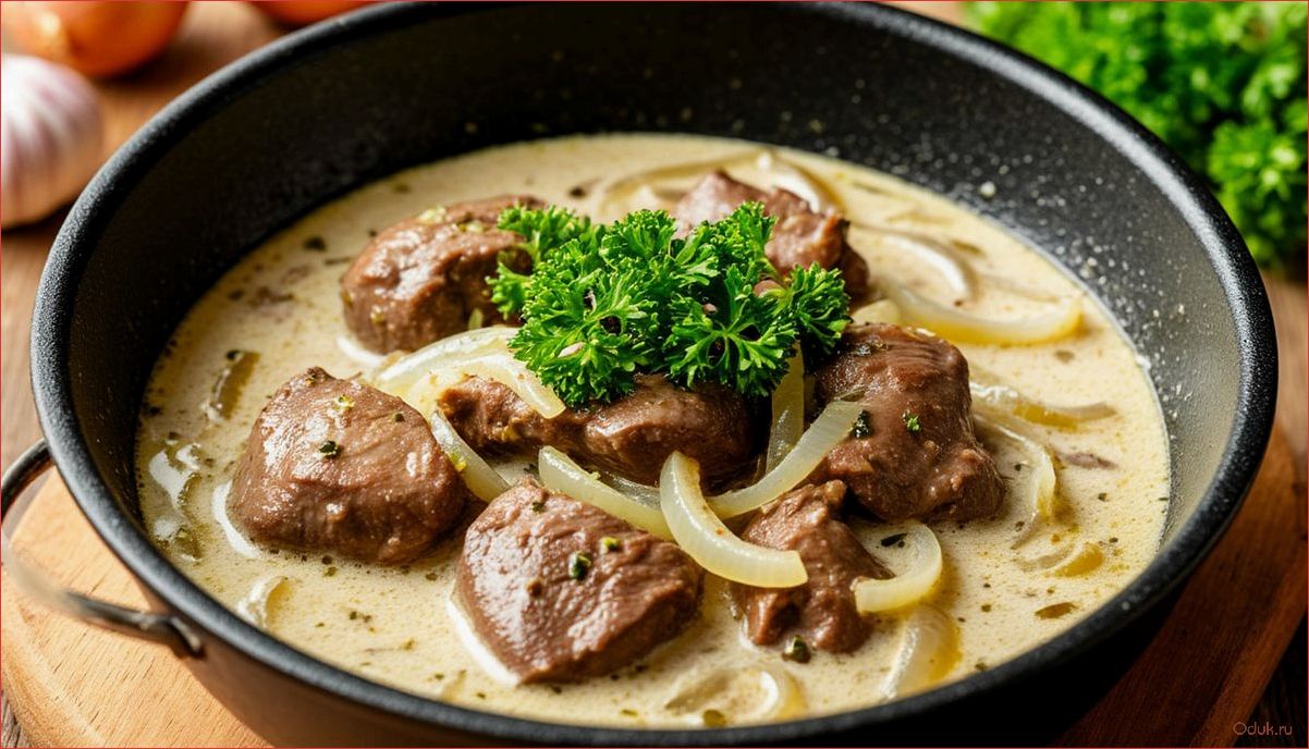 Куриная печень в сметане с луком жареная на сковороде простой и вкусный рецепт